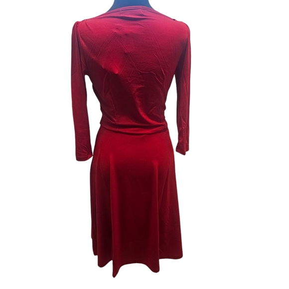 NWT Tam Ware Surplice Neckline Pleated Waist Fit & Flare Dress Small Red - Picture 5 of 6